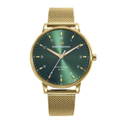 Reloj caja de acero Ip dorado 5 atm y malla milanesa de acero Ip dorado con movimiento cuarzo