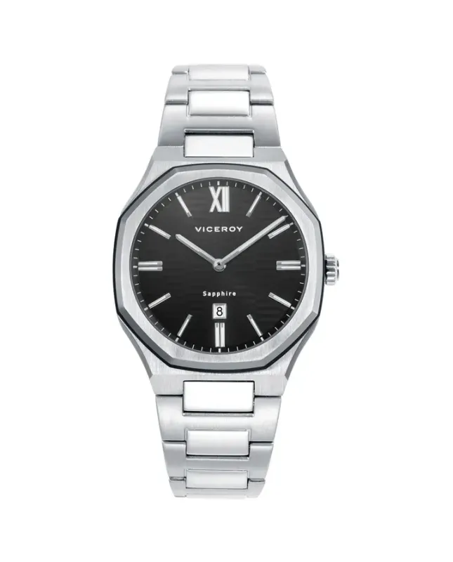 Reloj colección Laura Escanes caja de acero con doble bisel en acero e Ip negro con cristal zafiro 10 atm y brazalete de acero con movimiento cuarzo Reloj colección Laura Escanes caja de acero con doble bisel en acero e Ip negro con cristal zafiro 10 atm y brazalete de acero con movimiento cuarzo
