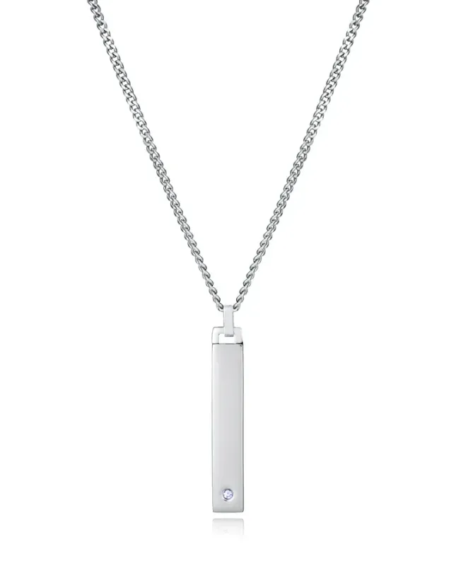 Collar de hombre de acero y barra colgante coleccion Laura Escanes con diamante creado
