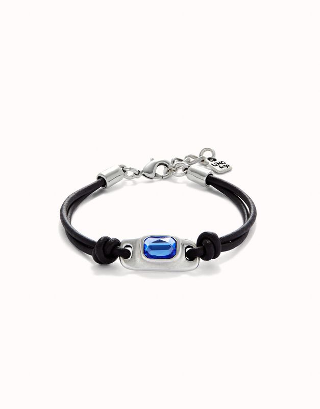 Pulsera de cuero bañada en plata de ley con cristal azul