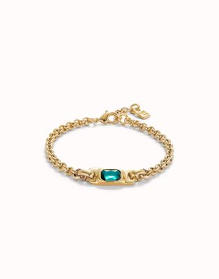 Pulsera de cadena bañada en oro 18k con cristal verde.