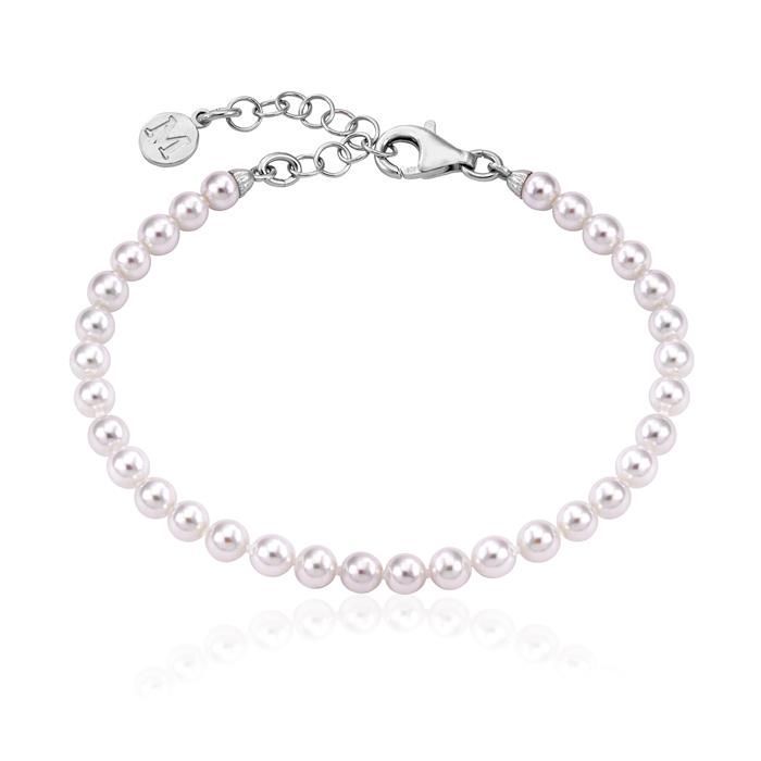 Pulsera Majorica Ballet Mujer Plata Baño Rodio Perlas Blancas 4mm