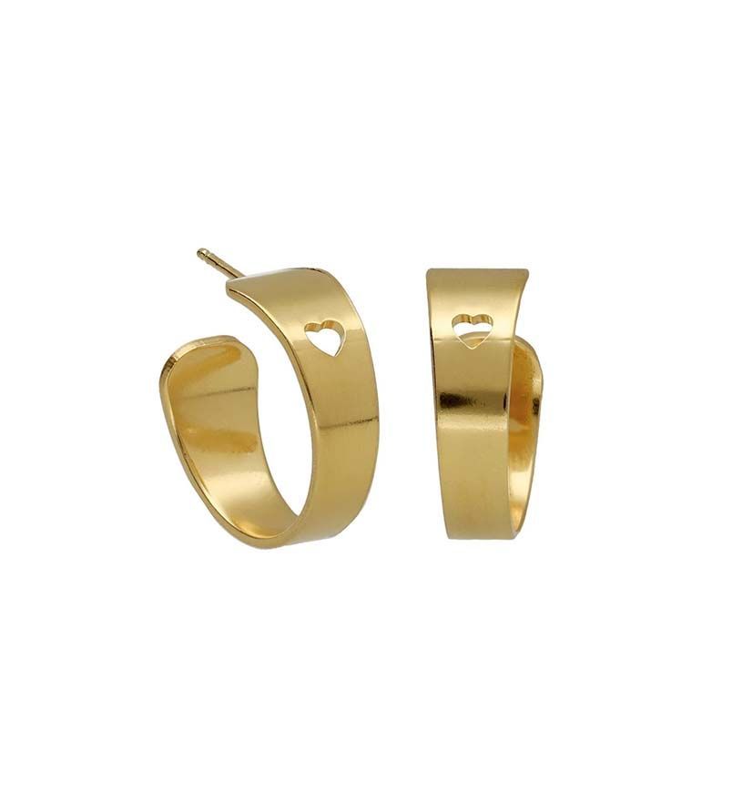 Pendientes aros corazón elaborados en plata acabado dorado