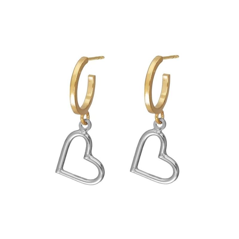 PENDIENTES VICTORIA CRUZ PLATA DE LEY ARO BICOLOR SILUETA CORAZON
