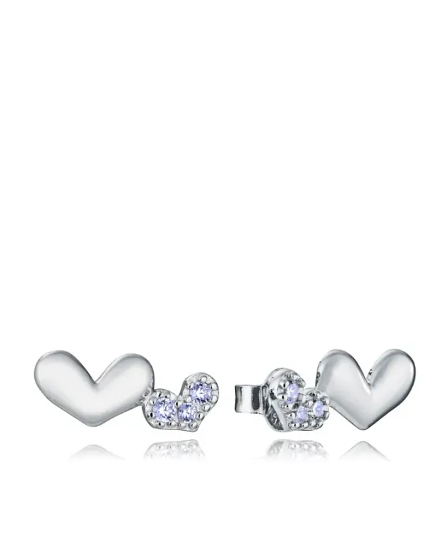 Pendientes de plata de primera ley con baño de rodio con forma de corazones