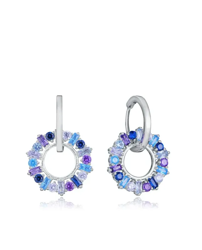 Pendientes Elegant de plata de ley con baño de rodio y criolla con aro colgante y circonitas de colores