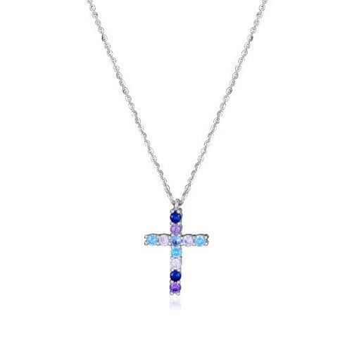 collar cruz  plata de ley y circonitas color