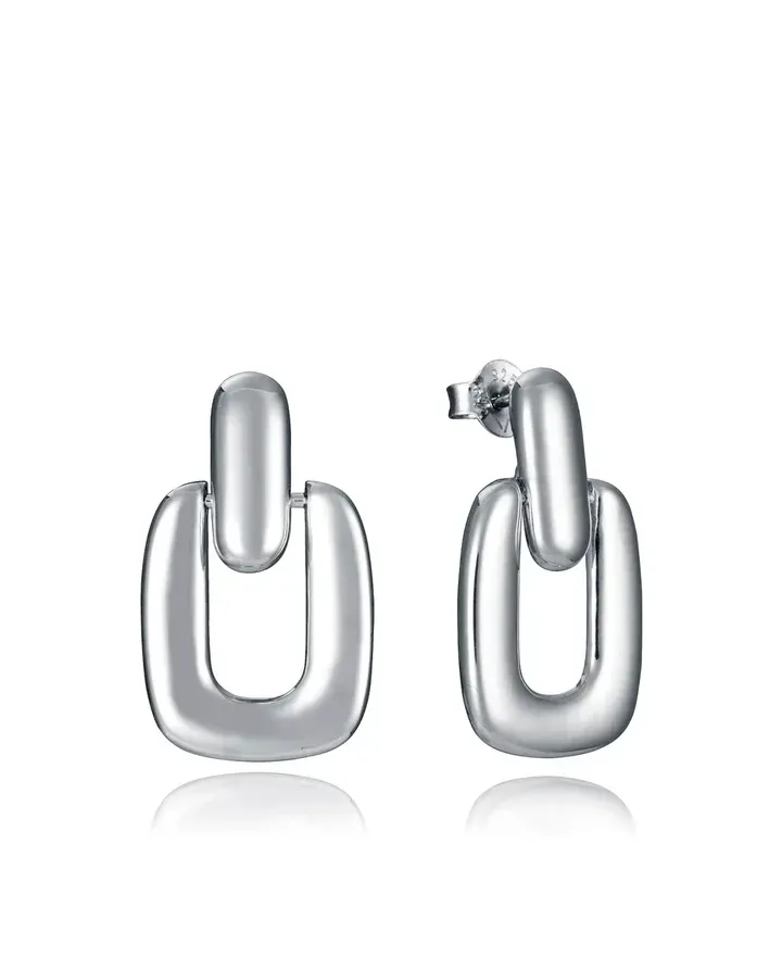 Pendientes de plata de primera ley con baño de rodio con forma rectangular