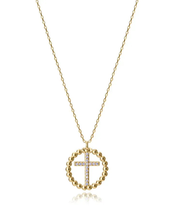 Collar de niña plata de primera ley con baño de oro con cruz con circonitas