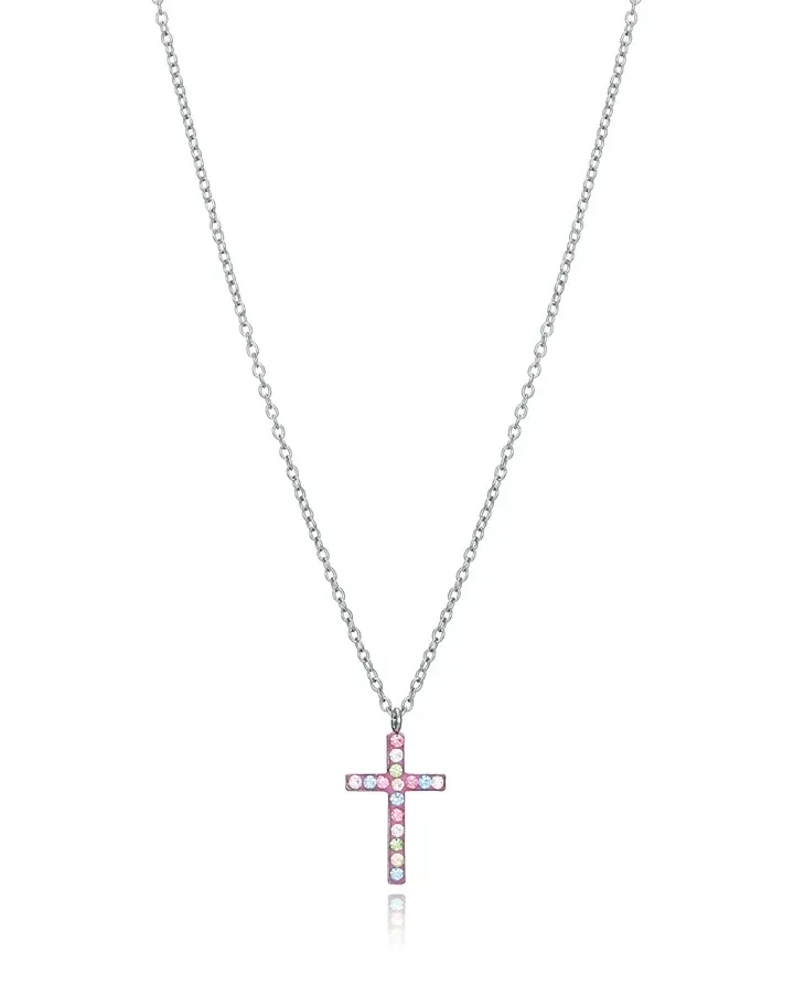 Colgante Sweet de plata bañado en rodio con cruz de circonitas de colores