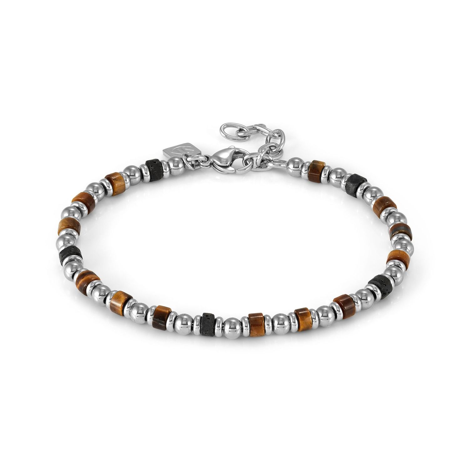 Nominación Pulsera de ojo de tigre, piedra de lava y acero inoxidable