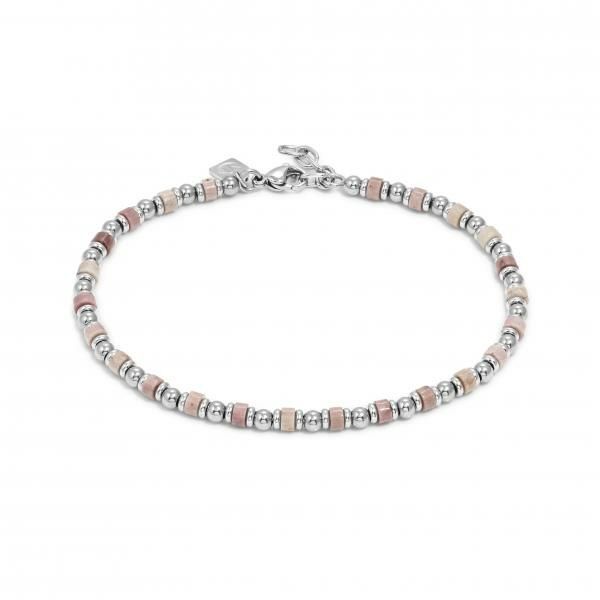 Tobillera de mujer de jade rosa y acero inoxidable
