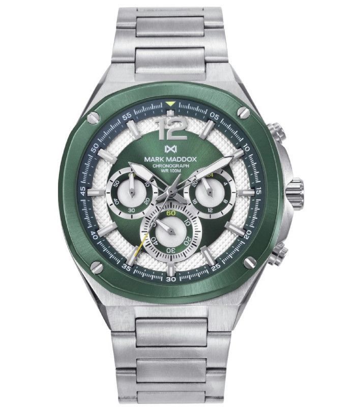 Reloj Hombre Crono Acero Esfera Verde y blanca Mission MARK MADDOX