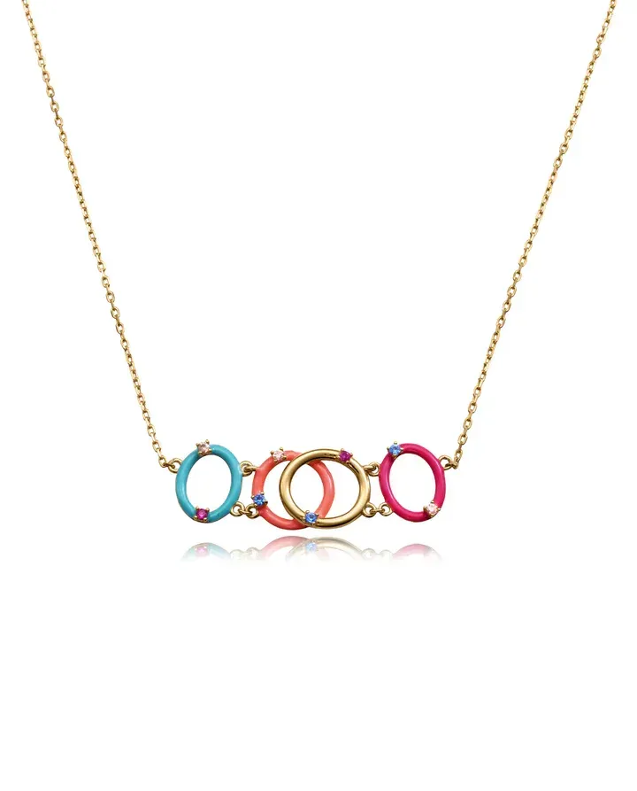 Collar de plata de primera ley con baño de oro y círculos