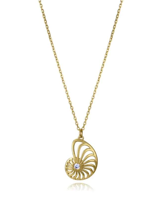 Collar de plata de primera ley con baño de oro, colgante en forma de caracol de mar