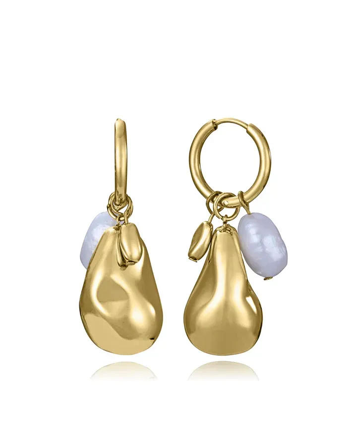 Pendientes de mujer de acero Ip dorado con perla natural