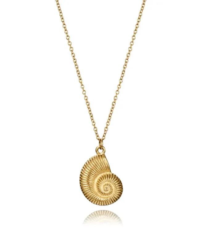 Collar de mujer de acero Ip dorado con colgante en forma de caracol de mar