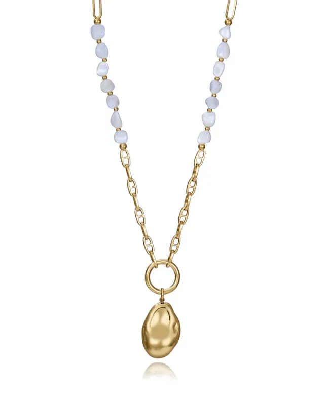 Collar de mujer de acero Ip doraco con madre perla y colgante gota