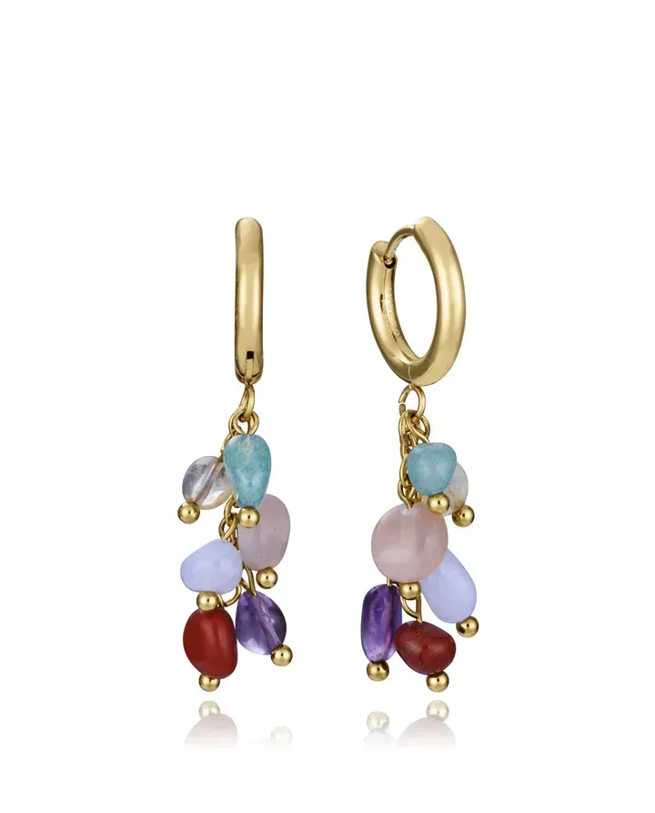 Pendientes de mujer de acero Ip dorado con cadena y piedras naturales