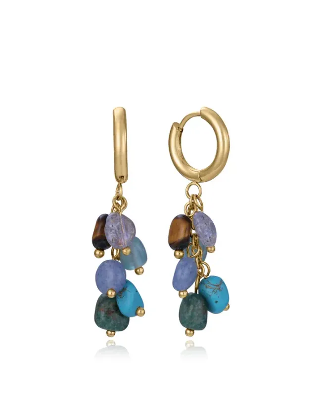 Pendientes de mujer de acero Ip dorado con cadena y piedras naturales