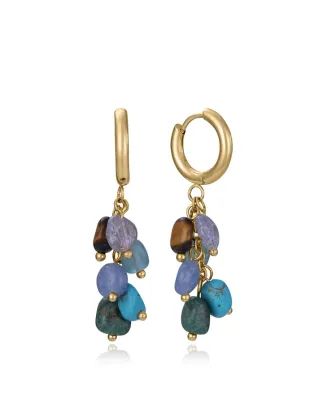 Pendientes de mujer de acero Ip dorado con cadena y piedras naturales