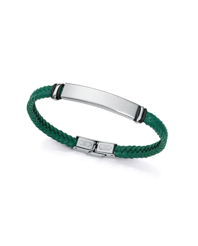 Pulsera de hombre de acero y piel verde