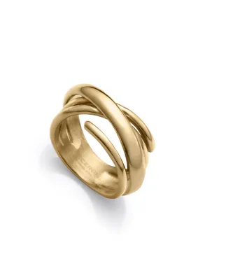 Anillo de mujer de acero Ip dorado cruzado abierto