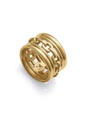 Anillo de mujer de acero Ip dorado ancho cadena