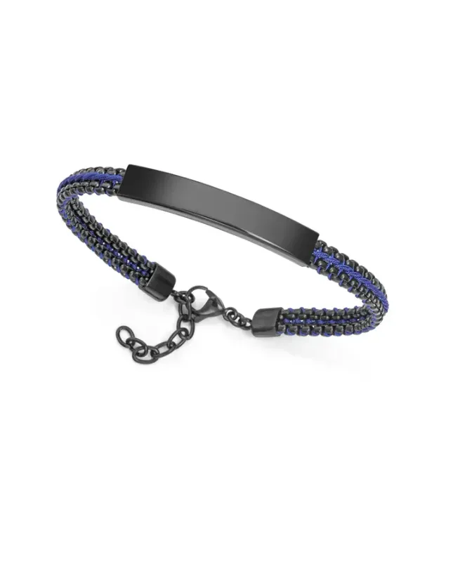 Pulsera de hombre de acero Ip negro entrelazado con cordón azul
