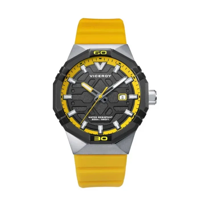 Reloj Viceroy para hombre en acero ip negro y correa silicona amarilla, esfera negra. Garantía Viceroy