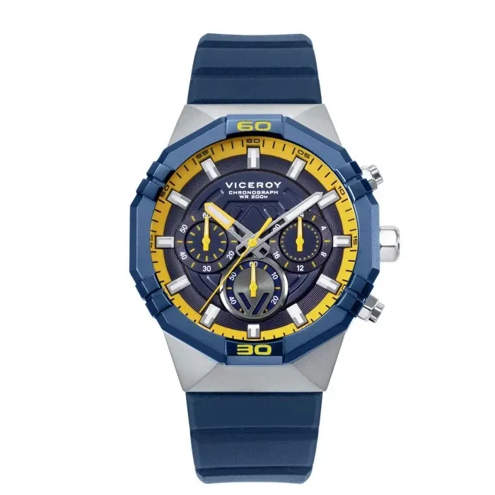 Reloj Viceroy  crono para hombre en acero ip azul y correa silicona azul, esfera azul. Garantía Viceroy