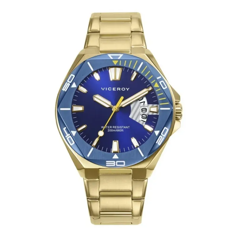 RELOJ ACERO IP DORADO Y AZUL BRAZALETE SR