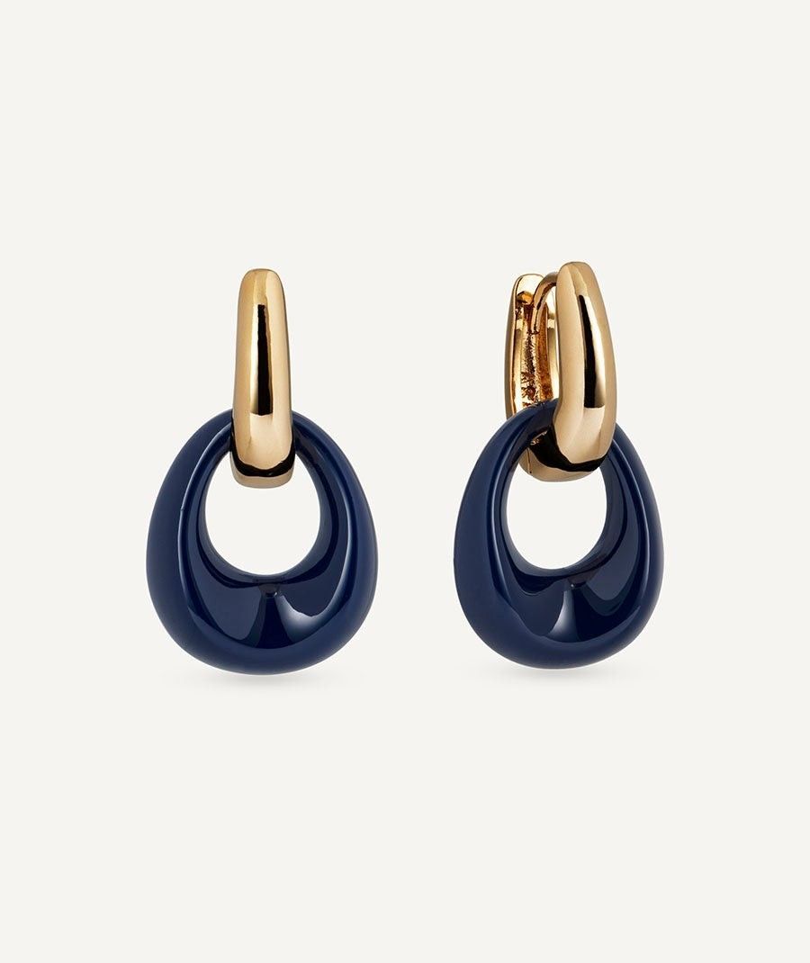 Pendientes de aro con oval Navy con Acetato y Resina azul