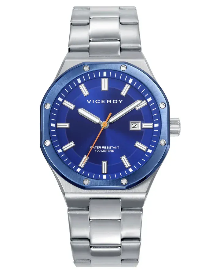 Reloj caja bitono de acero Ip azul 10 Atm, brazalete de acero, movimiento cuarzo