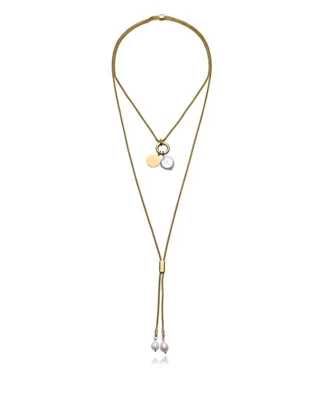 Collar Acero Ip Dorado Madre Perla Sra Fshn