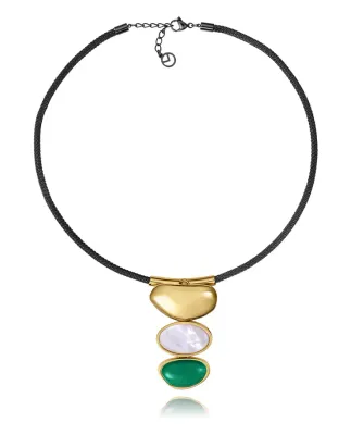 Collar Acero Ip Piedra Nat Madr Per Sra Fshn