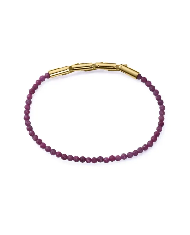 Pulsera de mujer de acero Ip dorado con piedras de rubíes naturales