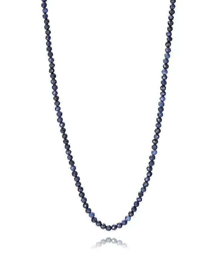 Collar de mujer de aceroIp dorado con piedras de zafiro naturales