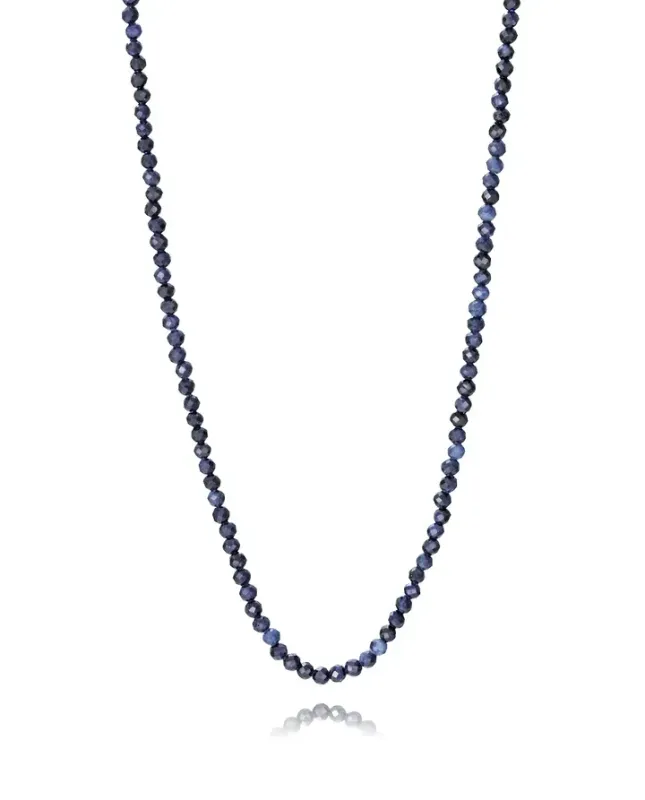 Collar de mujer de aceroIp dorado con piedras de zafiro naturales