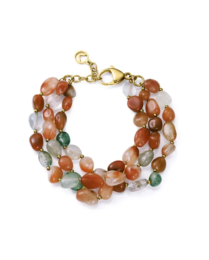 Pulsera de mujer de acero Ip dorado multiple con piedras naturales
