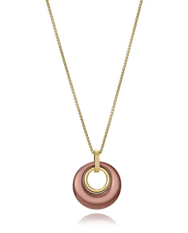 Collar de mujer de acero Ip marrón y dorado con circonitas blancas y aros colgantes