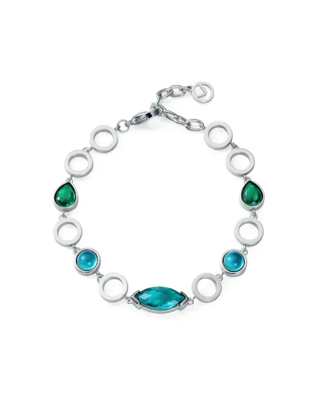 Pulsera de mujer de acero chapado plata 999 con cristales azules y verdes