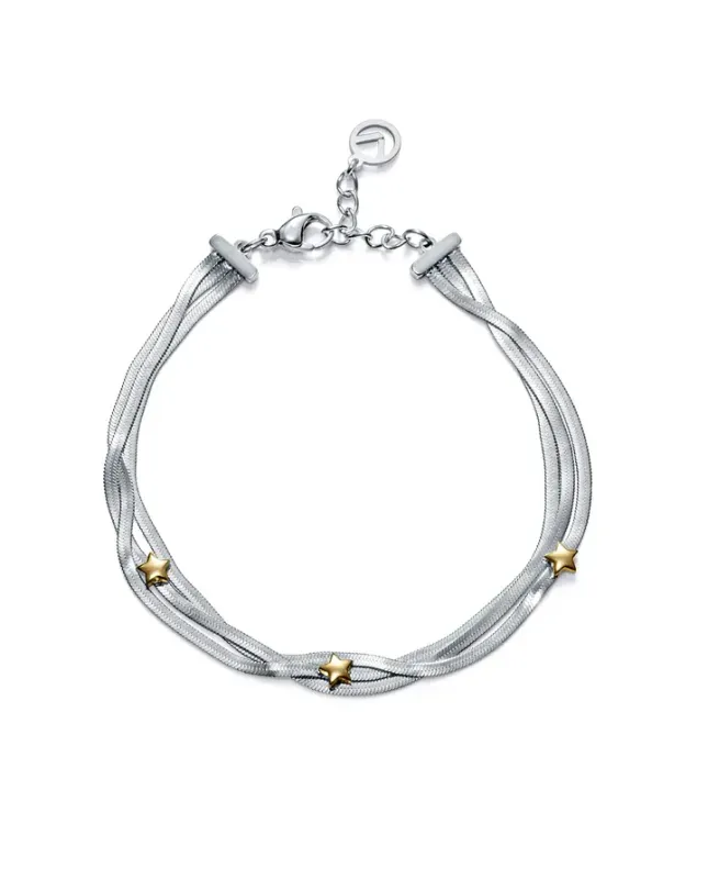 Pulsera de mujer de acero cadena de serpiente plana múltiple con estrellas Ip dorado