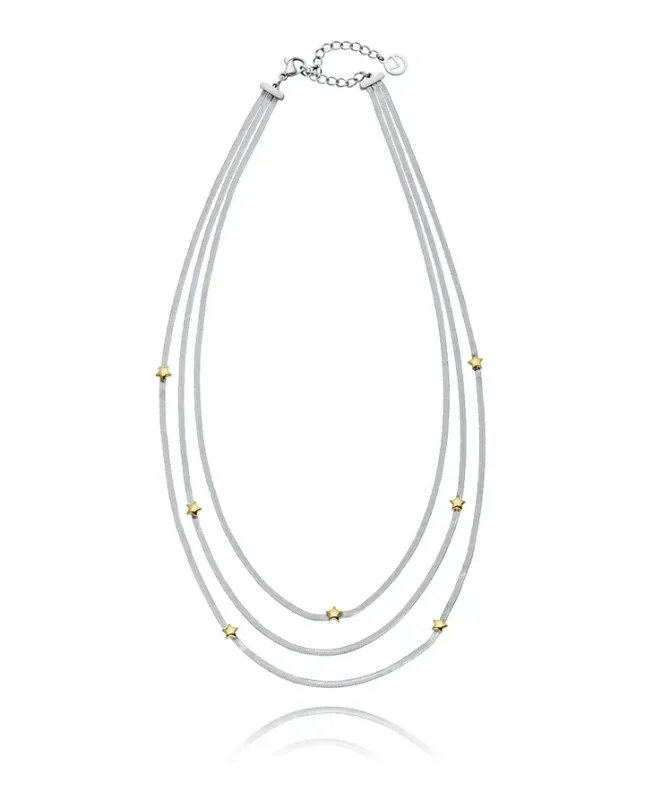 Collar de mujer de acero cadena de serpiente plana múltiple con estrellas Ip dorado