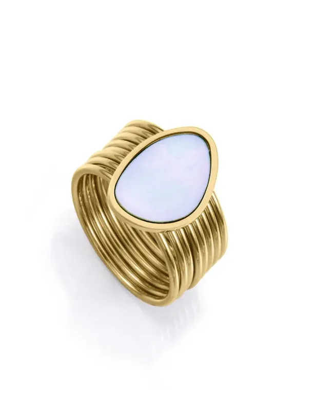 Anillo Acero Ip Dorado Madre Perla Sra Fshn