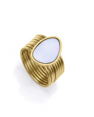 Anillo Acero Ip Dorado Madre Perla Sra Fshn