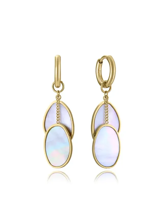 Pendientes de mujer de acero Ip dorado con colgantes de madre perla