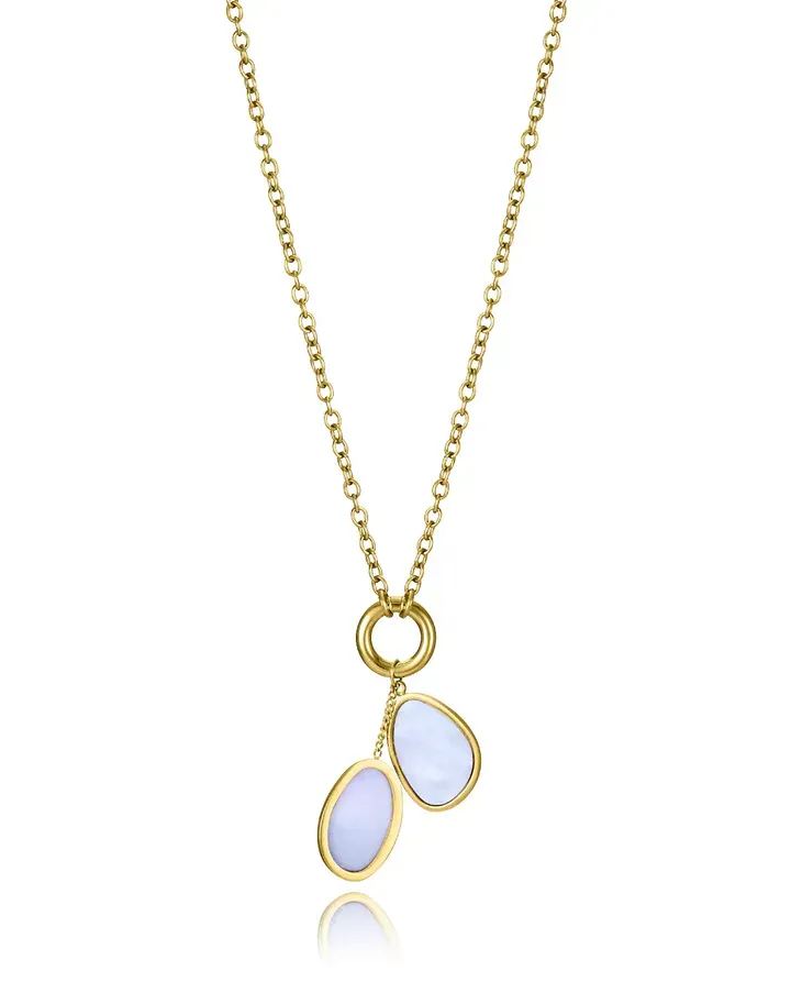 Collar de mujer de acero Ip dorado con colgantes de madre perla