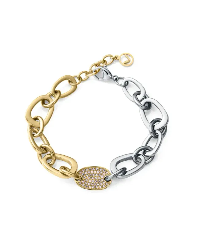 Pulsera de mujer de acero e Ip dorado con eslabones y circonitas blancas