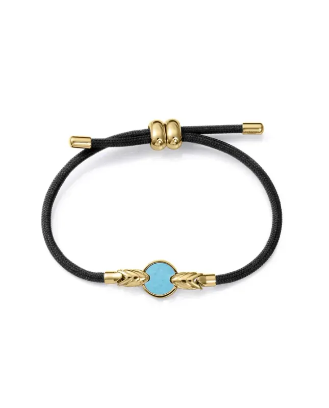 Pulsera de mujer de acero Ip dorado y cordón negro con placa reversible con piedra natura y madre perla